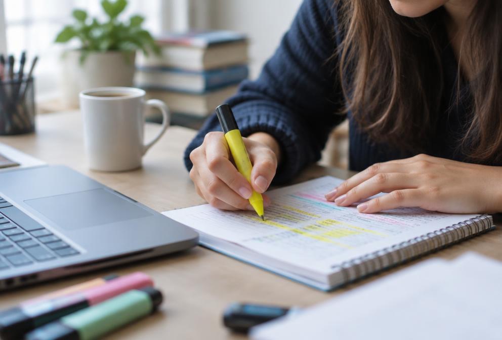 Alumna estudiando a fondo para el examen teórico